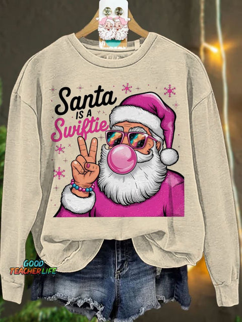 Santa Is A Swiftie Christmas Casual Print Sweatshirt