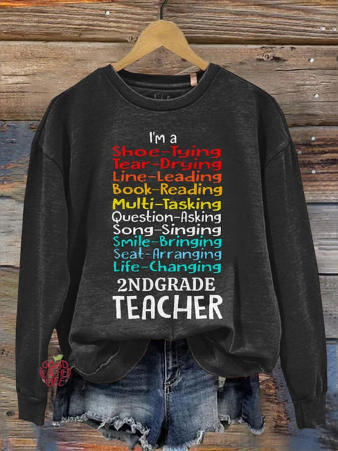 Second Grade Teacher Print Casual Long Sleeve Sweatshirt