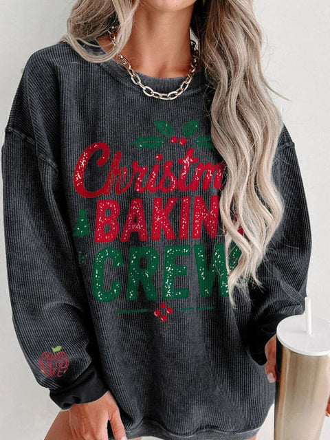 Christmas Baking Crew Women's  Casual Print Corduroy Sweatshirt