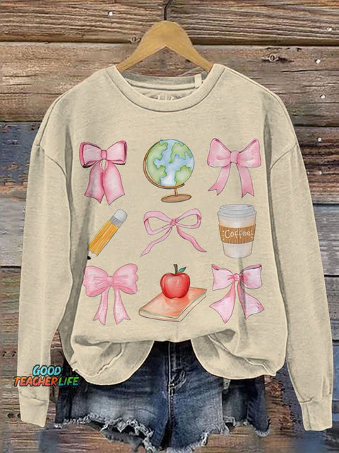 Teacher Pink Bows Coquette Casual  Sweatshirt