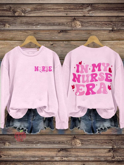 In My Nurse Era Teacher Print Casual Long Sleeve Sweatshirt