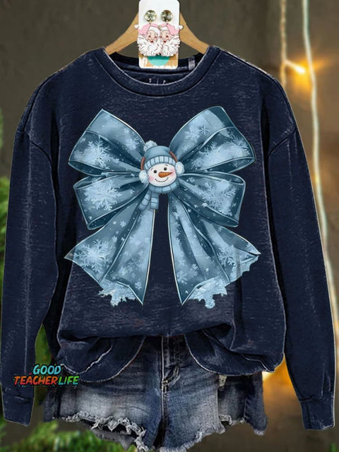 Christmas Winter Coquette Bow Cozy Season Snowman Casual  Sweatshirt