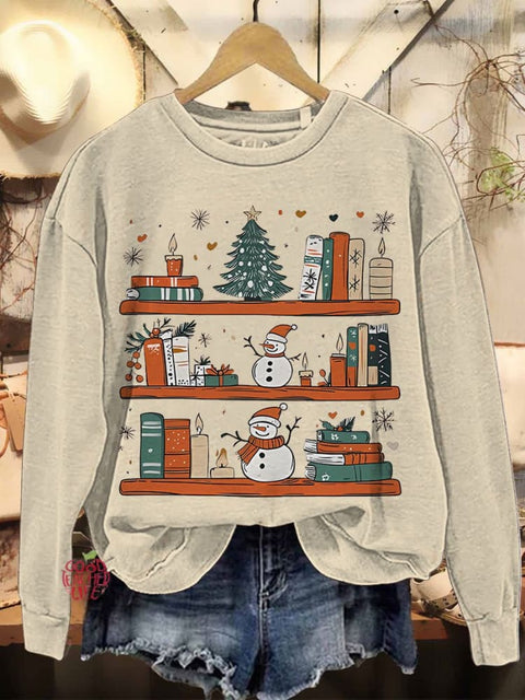 Cozy Christmas Bookshelf Reader Book Club Casual Sweatshirt