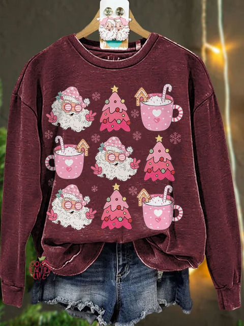 Retro Doodle Pink Christmas Casual Sweatshirt