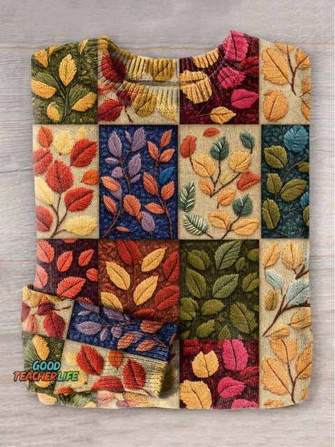 Fall Leaves 3D Art Print Knit Pullover Sweater