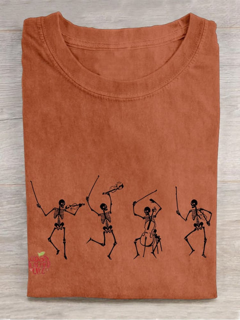 Dancing Skeletons Music Teacher Casual Print T-shirt