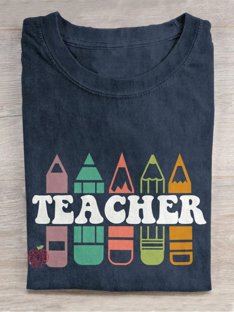 Teacher Casual Print T-shirt