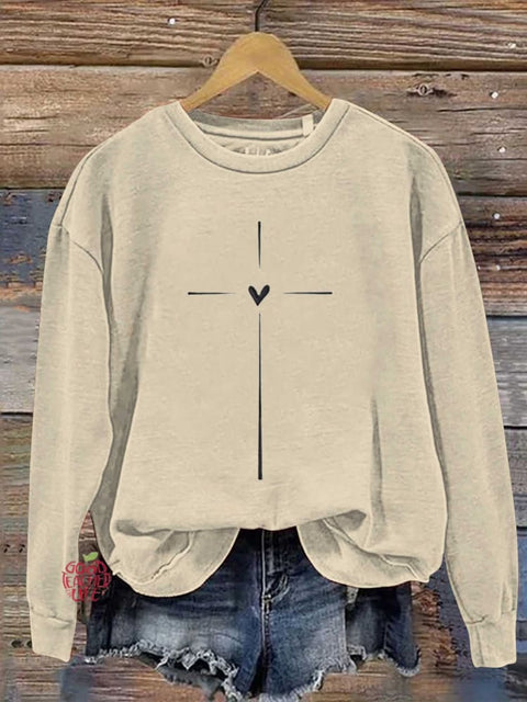 Christian Cross Printed Casual Sweatshirt