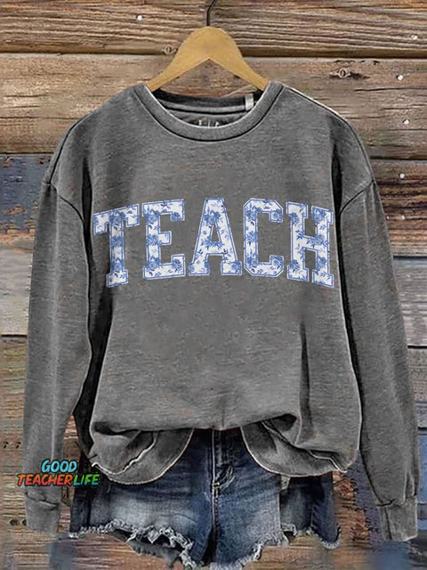 Floral Teach Cute Teacher Casual Print Sweatshirt