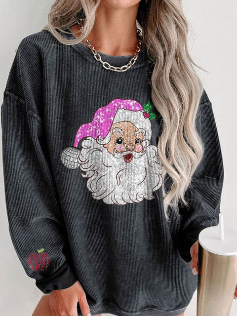 Women's Glitter Christmas Santa Claus Casual Print Shirt