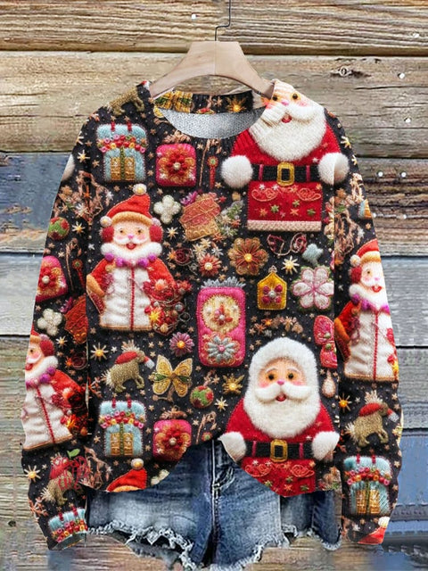 Christmas Santa Seamless Pattern Print  Knit Pullover Sweater