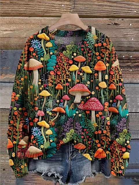 Christmas Gift Colorful Mushrooms Art Print Knit Pullover Sweater