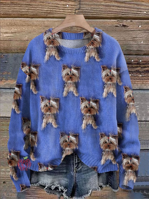 Cute Dog Print Knit Pullover Sweater