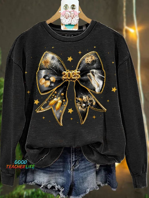 New Year Coquette Bow Gold Glitter Casual  Sweatshirt