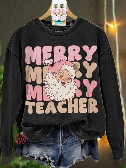 Christmas Pink Christmas Teacher Teams Holiday Casual  Sweatshirt