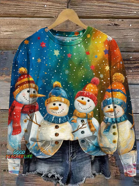 Happy Christmas Snowman Art Print Casual Sweatshirt