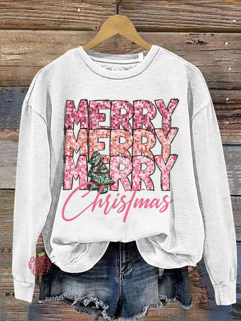 Merry Merry Merry Christmas Casual Print Sweatshirt