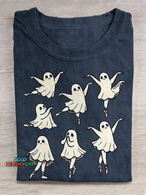 Ballet Ghost Ballet Dancer Spooky Dance Teacher Halloween Casual Print T-shirt