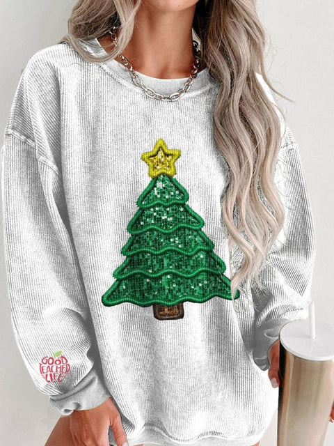 Women's Glitter Christmas Tree Casual Print Shirt