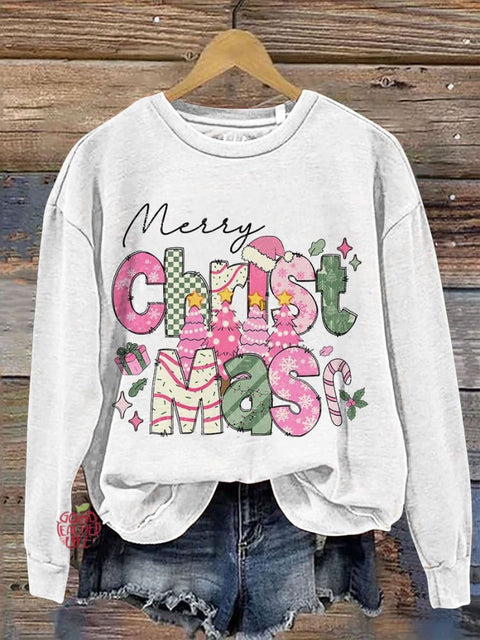 Merry Christmas Christmas Tree Casual Print Sweatshirt