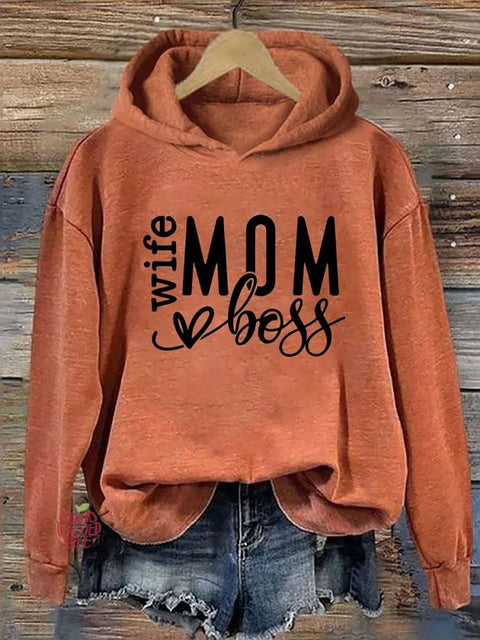 Mom Wife Boss  Casual Hoodie Sweatshirt