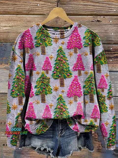 Retro  Embroidery Christmas  Print Casual  Sweatshirt