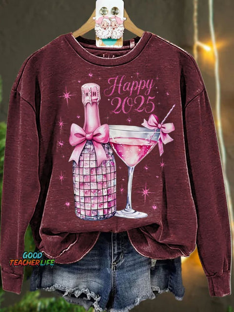 New Year Disco ball 2025 Pink ChristmasCasual  Sweatshirt