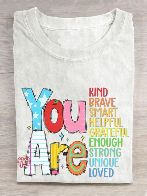 You Are Kind Back To School Teacher Appreciation Brave Enough Rainbow Casual Print T-shirt