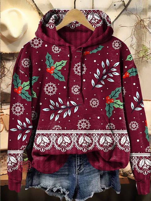 Christmas Holly snowflake Hooded Casual  Sweatshirt