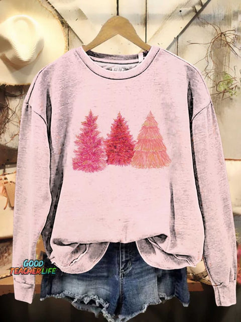 Christmas Tree Pink Casual Sweatshirt
