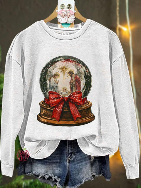 Jesus Christmas Bow Glitter Casual Sweatshirt