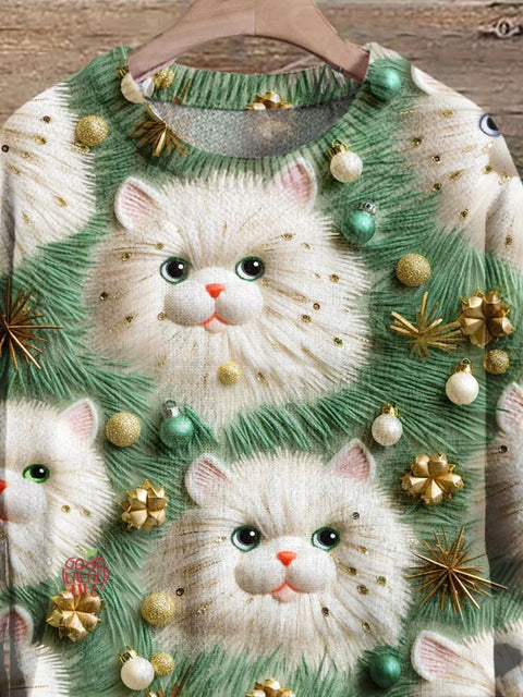 Christmas Gift Cat Art Print Knit Pullover Sweater