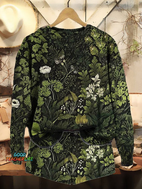 Women's Floral and Botanical Art Print Casual Sweatshirt and Shorts Set