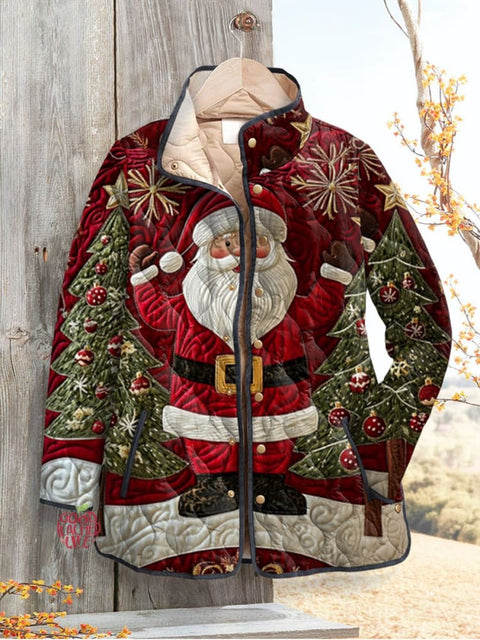 Women's Santa Print Casual Quilted Jacket