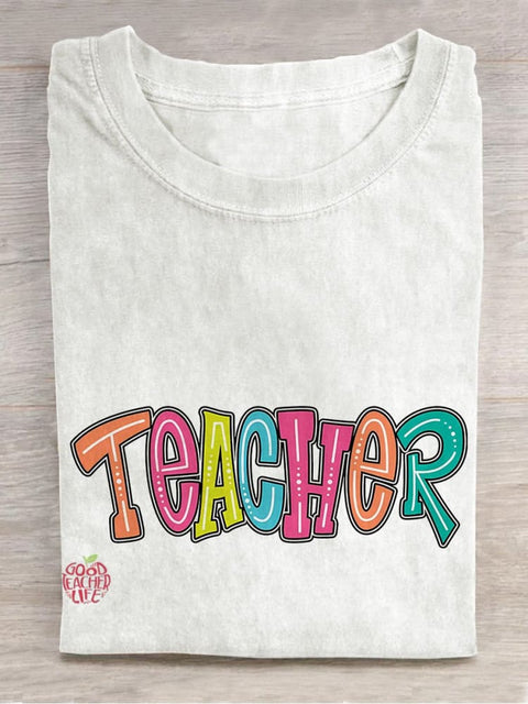 Teacher Colorful Casual Print T-shirt