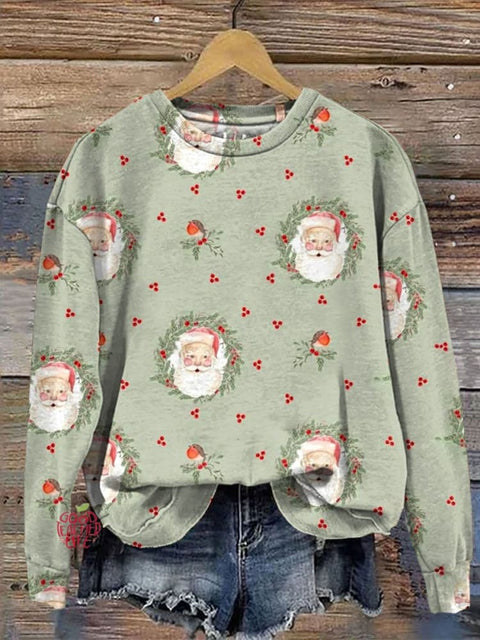 Retro Santa Christmas Art Print Casual  Sweatshirt