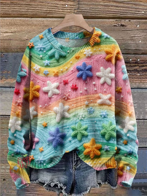 Coloful Star Print Knit Pullover Sweater