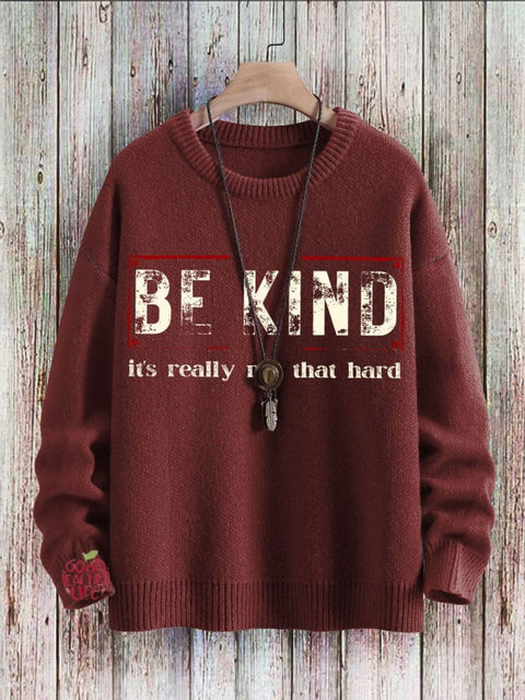 Be Kind It's Really Not That Hard Art Pattern Print Casual Knit Pullover Sweater