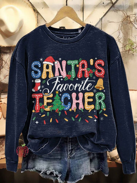 Santa's Favorite Teacher Merry Christmas Casual Sweatshirt