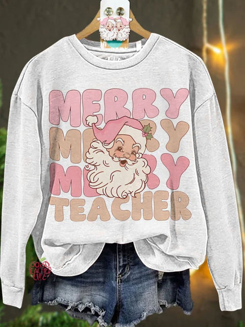 Christmas Pink Christmas Teacher Teams Holiday Casual  Sweatshirt