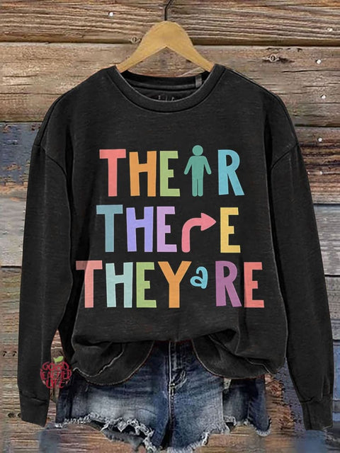 Their There They're English Literary Casual Print Sweatshirt