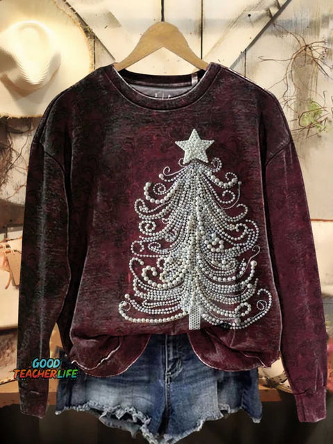Retro Christmas Tree Pattern Casual Sweatshirt