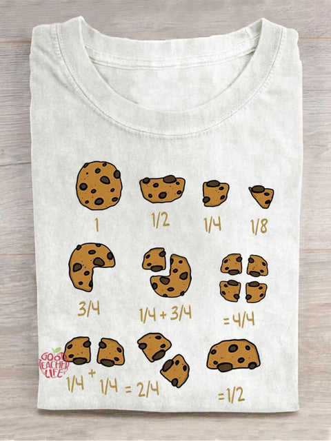 Cookie Fractional Numbers Math Teacher Casual Print T-shirt