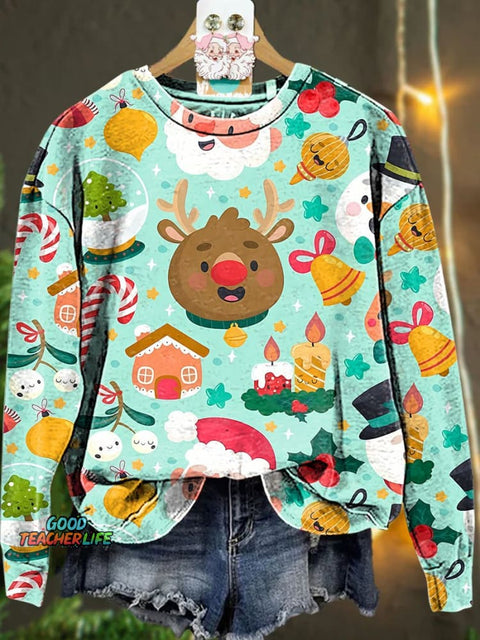 Christmas Reindeer Santa Claus Candy cane Casual  Sweatshirt