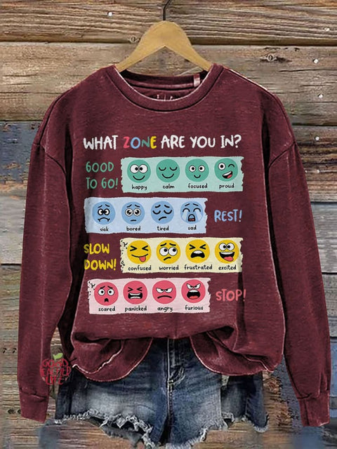 Zone Of Regulation Mental Health Teacher Casual Print Sweatshirt