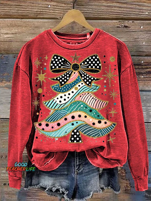 Christmas Tree Bow Casual Sweatshirt