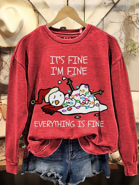 It's Fine I'm Fine Melting Snowman Teacher Christmas Casual Print Sweatshirt