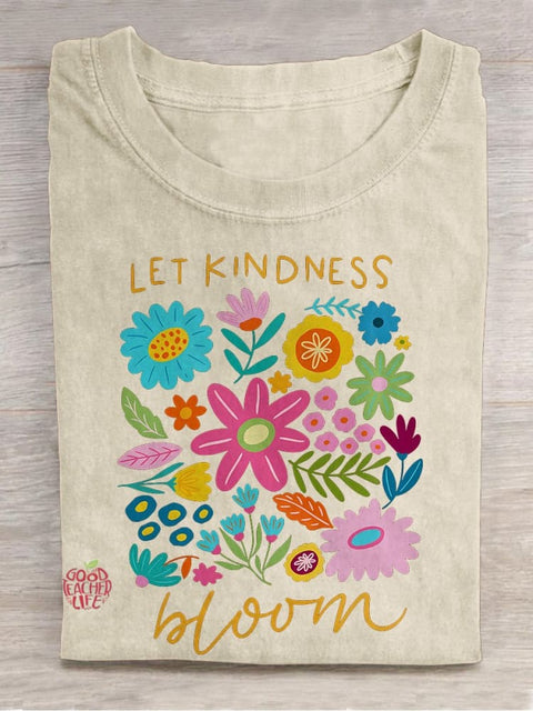 Let Kindness Bloom Boho Flower Casual Print T-shirt