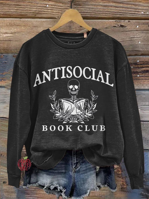 Book Club Halloween Death Reading Book Teacher Print Casual Long Sleeve Sweatshirt