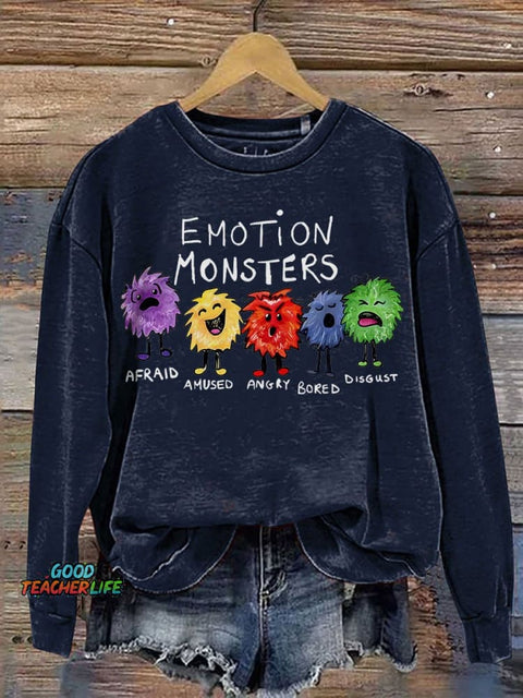 Funny Emotion Monsters Casual Print Sweatshirt